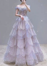 Ball Gown Off The Shoulder Tulle Semi Formal Prom Dresses Evening Dress